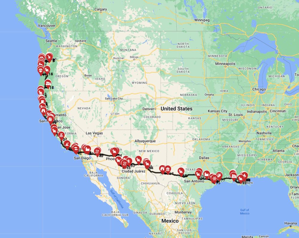 Portland to New Orleans RV excursion route planner